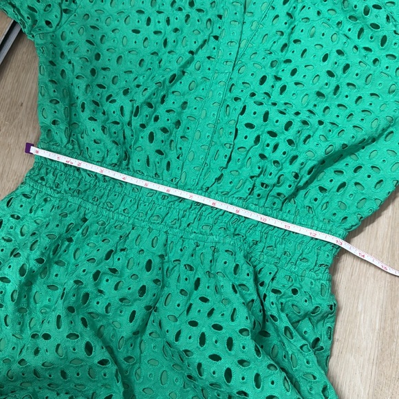 green Summer Short Dress V Neck Short Sleeve A Line Hollow Out Lace Ruffle - Picture 10 of 10